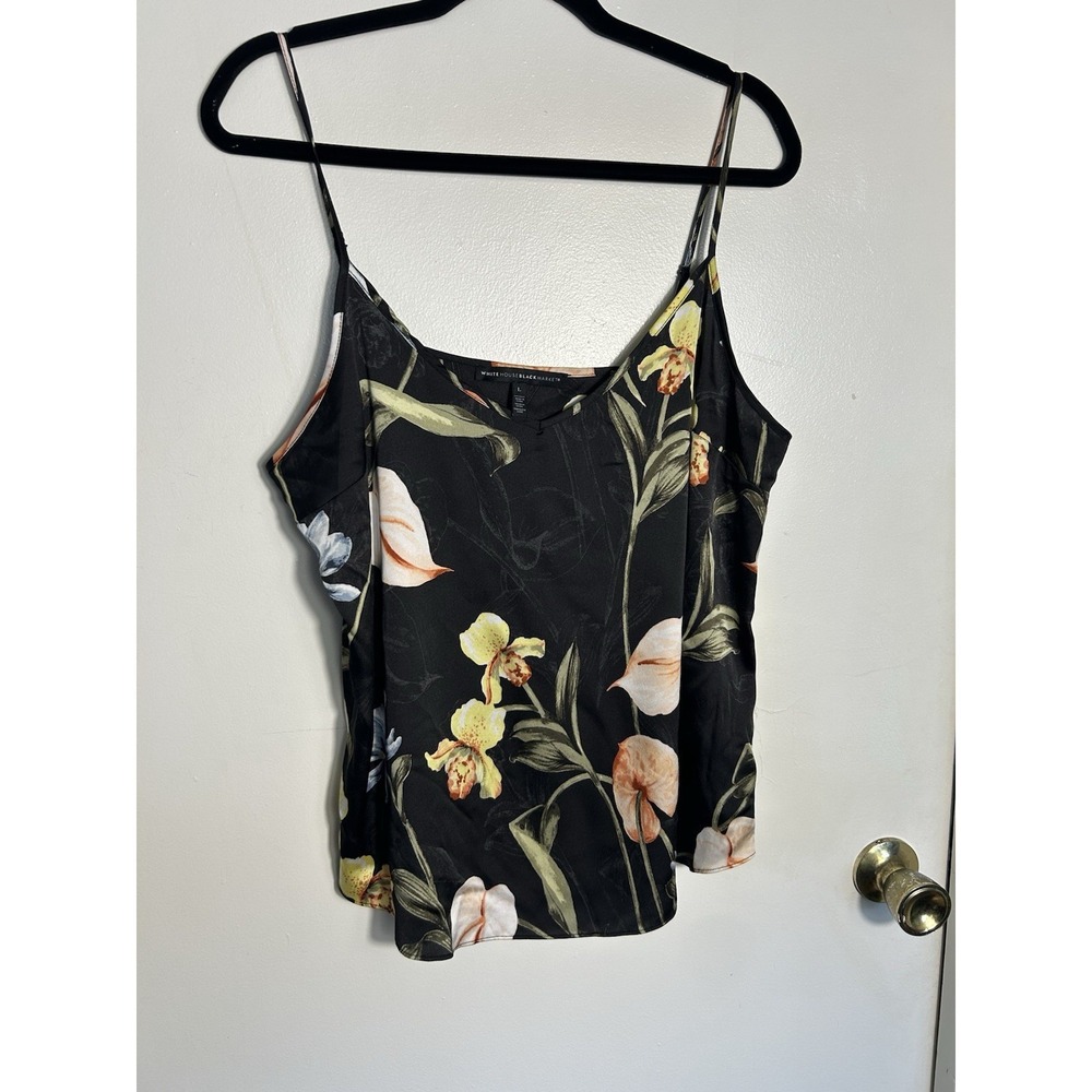 White House Black Market Black Floral Satin Camisole